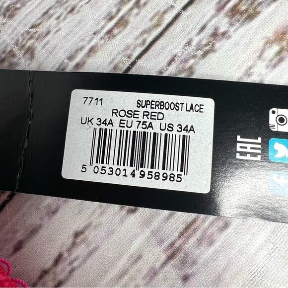 Gossard 34A Superboost Lace Padded Plunge Bra Rose Red Pink Underwire Mesh - Picture 7 of 14